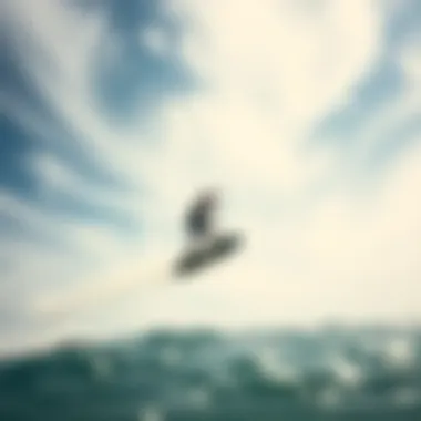 Ethereal Kiteboarding in Motion Kiteboarder gliding effortlessly through the air against a backdrop of dynamic wind patterns.