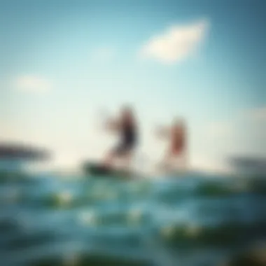 Thrills on Water Kiteboarders enjoying a thrilling session on the water, showcasing their skills.