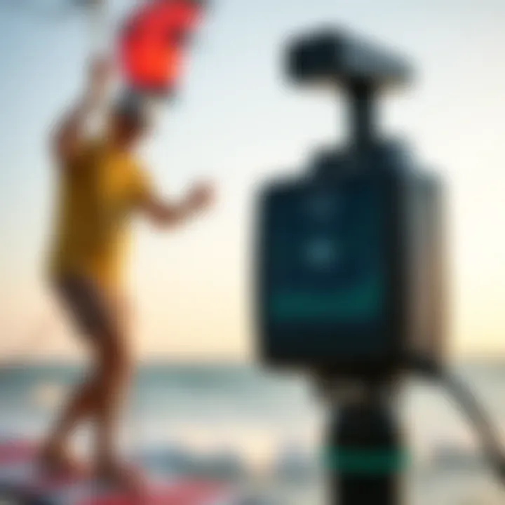 Precision in Wind Measurement Advanced wind speed measuring device showing real-time data for kiteboarding enthusiasts.