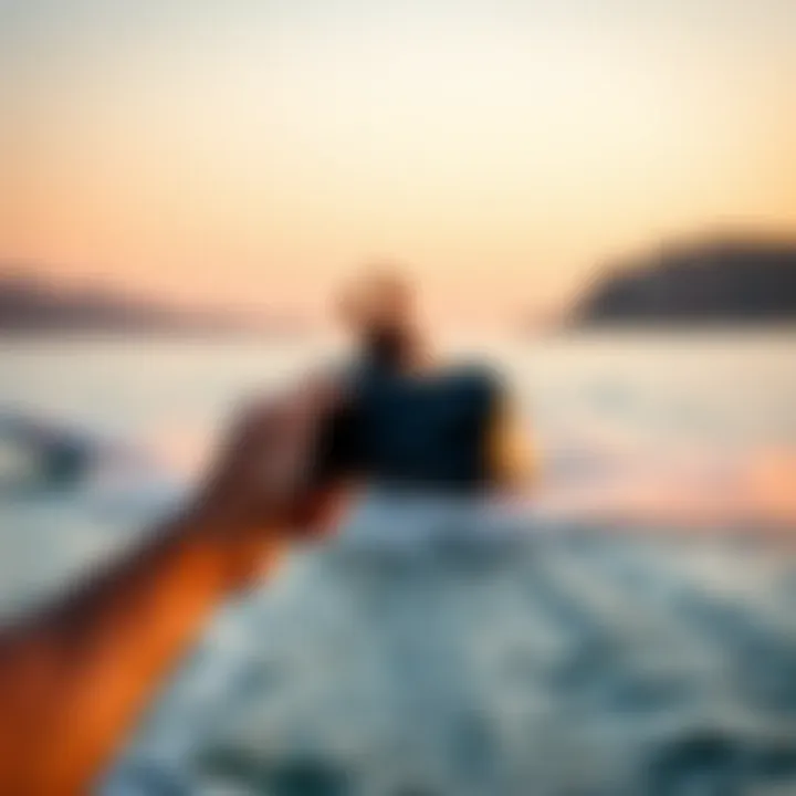 Rider Control with Efoil Remote Efoil remote in action on the water, demonstrating rider control.