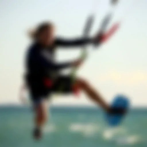 Kitesurfer demonstrating the use of a safety leash
