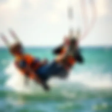 Kitesurfing Tricks with Safety Equipment Kitesurfer performing tricks with safety gear