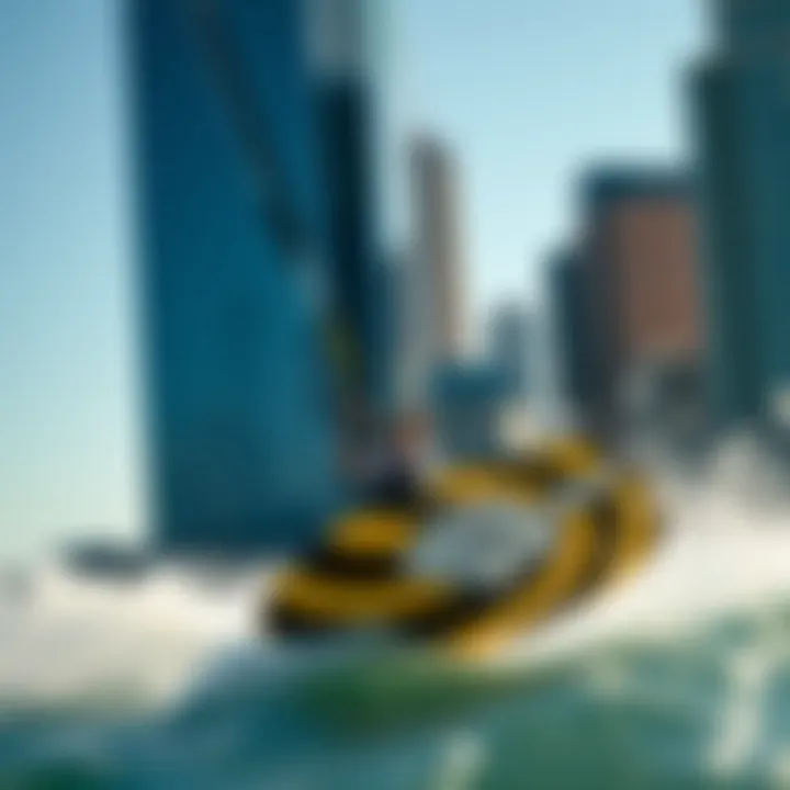 Kiteboarder navigating through Chicago's waters with dynamic wind conditions.