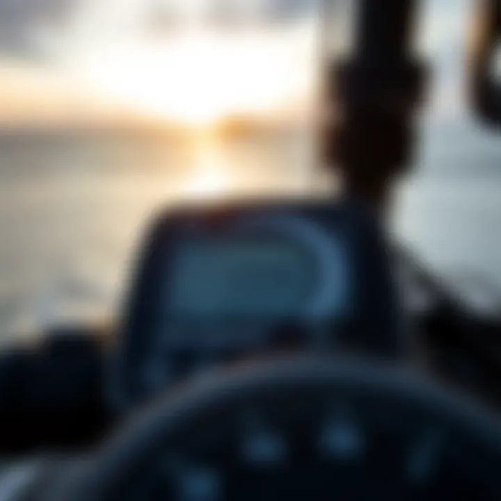 Close-up of a digital weather meter displaying wind speed