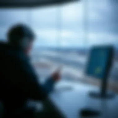 Meteorologist Analyzing Weather Radar Data Meteorologist analyzing radar data