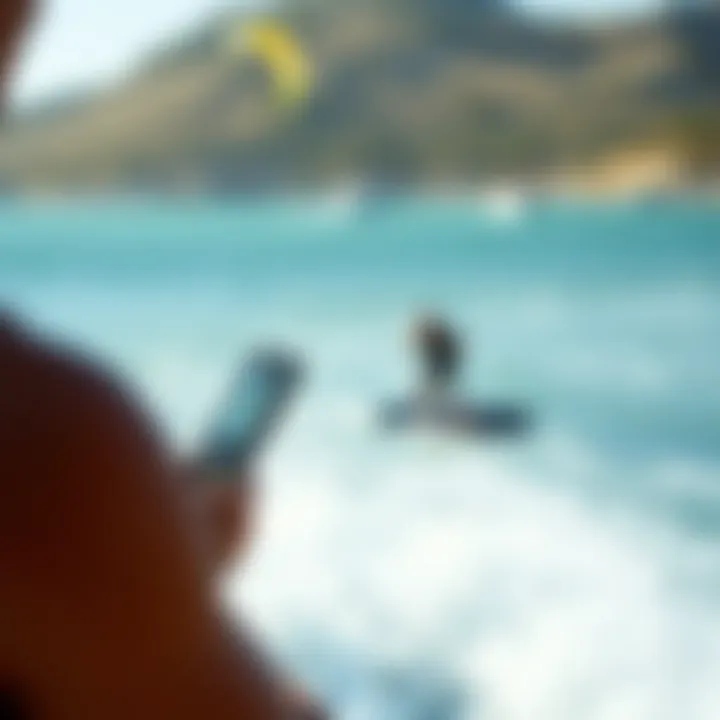 Making Informed Decisions on the Water Kiteboarder preparing for a ride with wind meter data