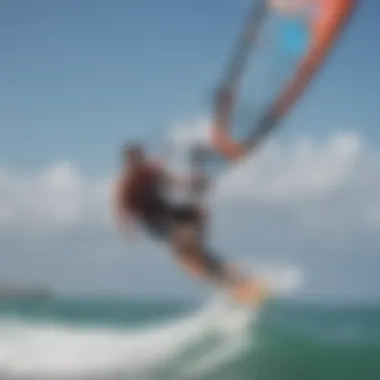 Kiteboarder checking wind conditions using smartphone