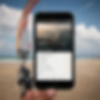 Kiteboarding Wind Meter App Smartphone displaying wind meter app with kiteboarding in background