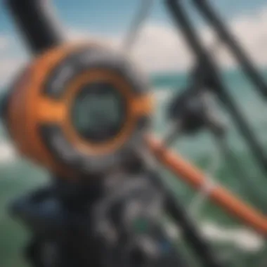 Close-up of wind meter sensor attached to kiteboarding gear