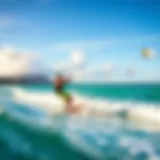 Kiteboarding Action on Oahu A vibrant kiteboarding scene on Oahu's coastline