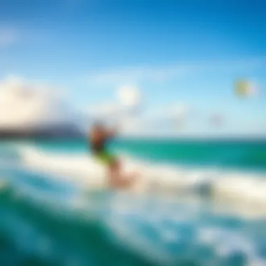 Kiteboarding Action on Oahu A vibrant kiteboarding scene on Oahu's coastline