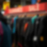 Diverse Selection of Wetsuits Showcasing a variety of wetsuits on display during a clearance sale event