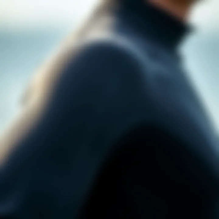 Wetsuit Material and Flexibility A close-up view of a wetsuit showcasing its flexibility and material texture.