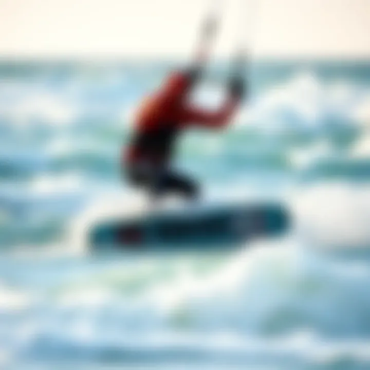 Kiteboarding in Cold Waters Kiteboarder in action against a backdrop of cold waves