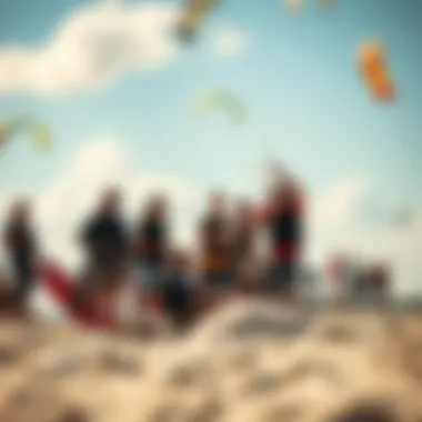 Community gathering of kiteboarding enthusiasts