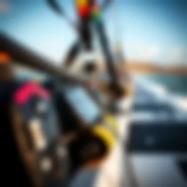 Close-up of kiteboarding equipment and gear