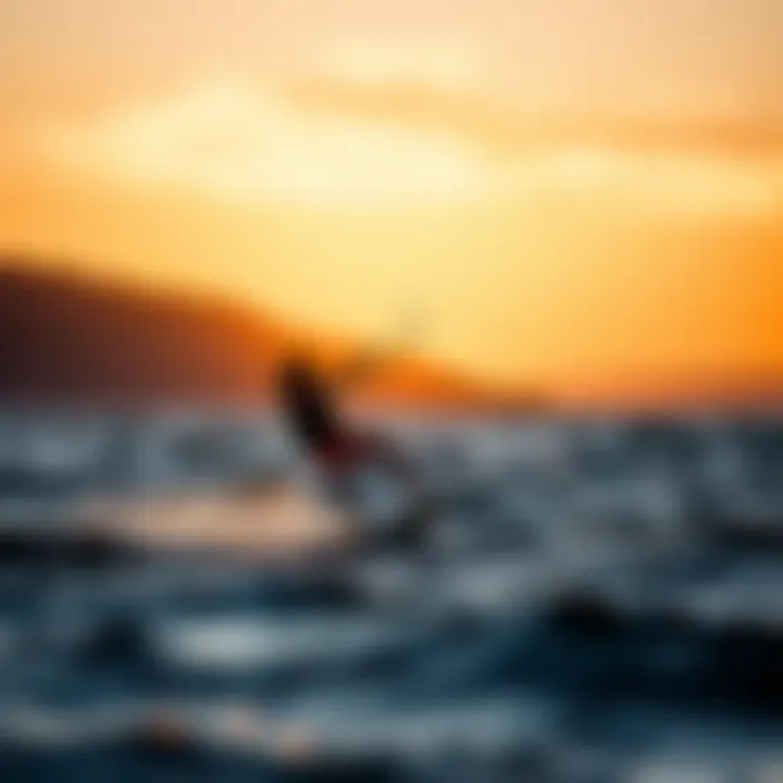A beautiful kiteboarding scene at sunset