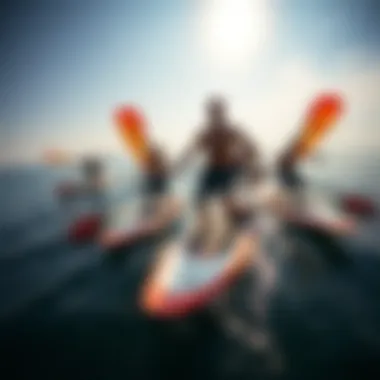 Community Engagement: Practicing Wingfoil SUP Together An aerial perspective of a group practicing wingfoil SUP on a sunny day