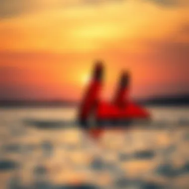 Tranquil Moments: Wingfoil SUP at Sunset A serene sunset over water with wingfoils in the foreground